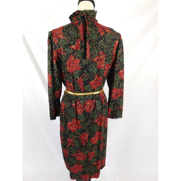 VINTAGE ARAMA PARIS HIGH NECK LACE TRIM WOOL DRESS - Picture 4 of 11